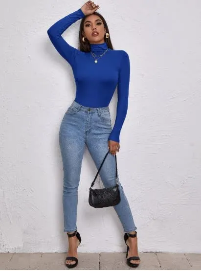 Women's Polo Roll Neck Long Sleeve Turtle Neck Jumper Top