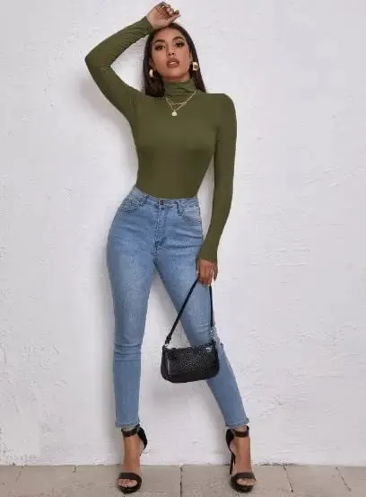 Women's Polo Roll Neck Long Sleeve Turtle Neck Jumper Top