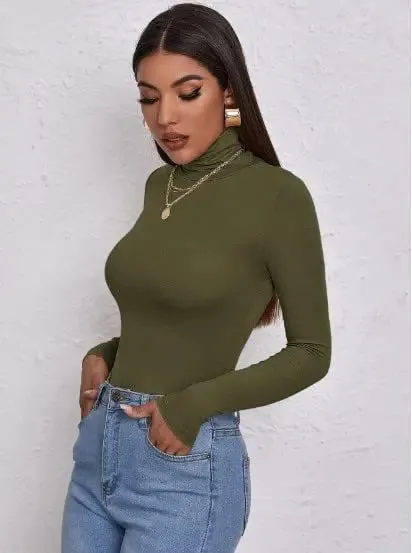 Women's Polo Roll Neck Long Sleeve Turtle Neck Jumper Top