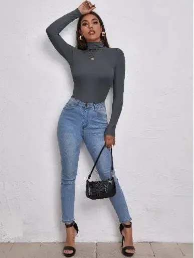 Women's Polo Roll Neck Long Sleeve Turtle Neck Jumper Top