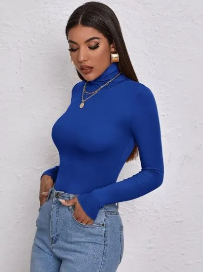 Women's Polo Roll Neck Long Sleeve Turtle Neck Jumper Top