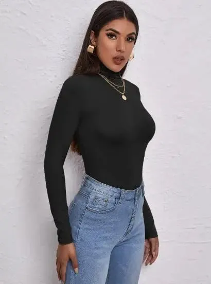 Women's Polo Roll Neck Long Sleeve Turtle Neck Jumper Top