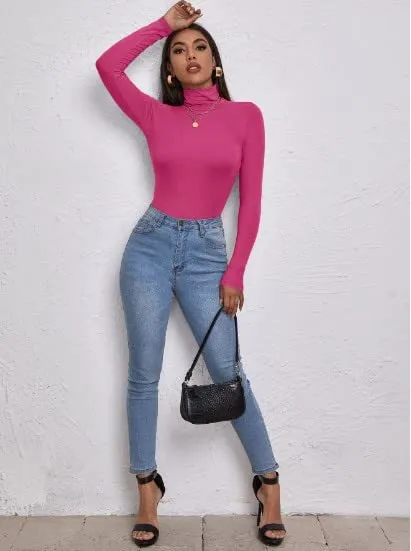 Women's Polo Roll Neck Long Sleeve Turtle Neck Jumper Top