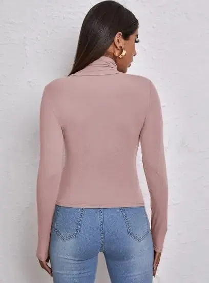 Women's Polo Roll Neck Long Sleeve Turtle Neck Jumper Top