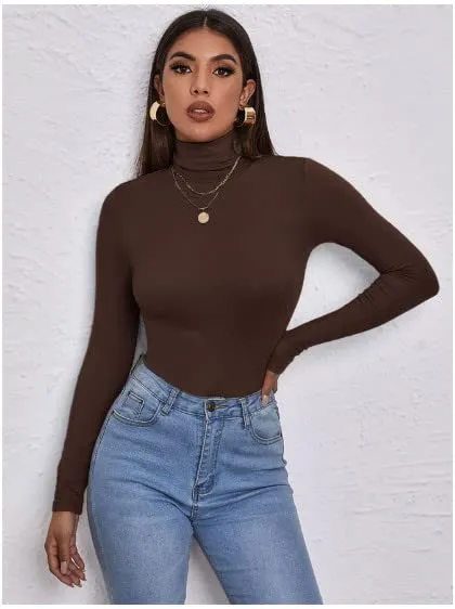 Women's Polo Roll Neck Long Sleeve Turtle Neck Jumper Top