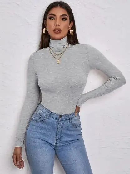 Women's Polo Roll Neck Long Sleeve Turtle Neck Jumper Top