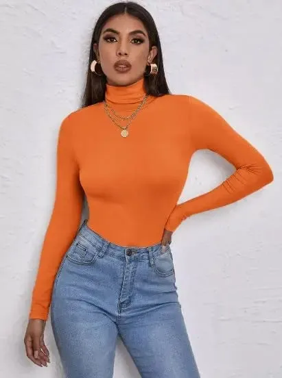 Women's Polo Roll Neck Long Sleeve Turtle Neck Jumper Top