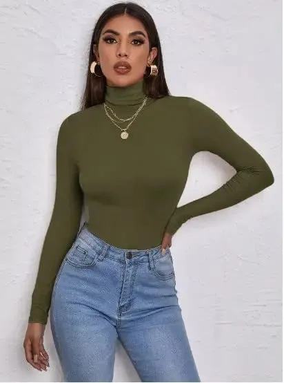 Women's Polo Roll Neck Long Sleeve Turtle Neck Jumper Top
