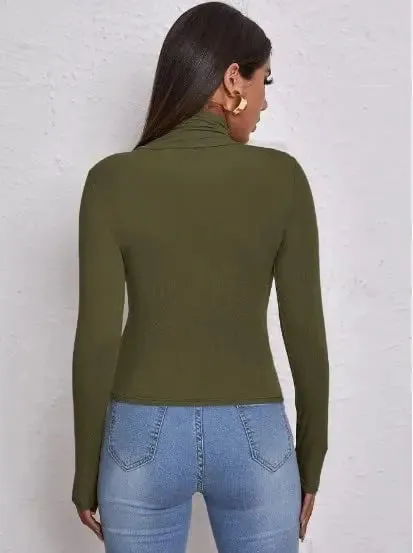 Women's Polo Roll Neck Long Sleeve Turtle Neck Jumper Top