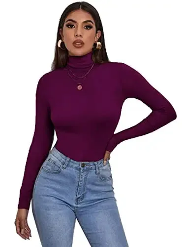 Women's Polo Roll Neck Long Sleeve Turtle Neck Jumper Top
