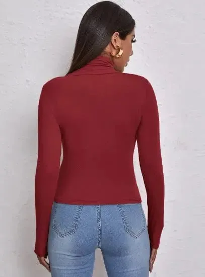Women's Polo Roll Neck Long Sleeve Turtle Neck Jumper Top