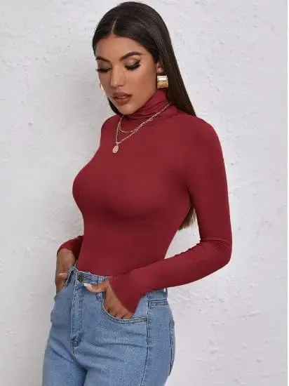 Women's Polo Roll Neck Long Sleeve Turtle Neck Jumper Top