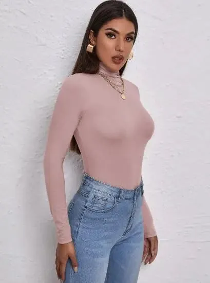Women's Polo Roll Neck Long Sleeve Turtle Neck Jumper Top