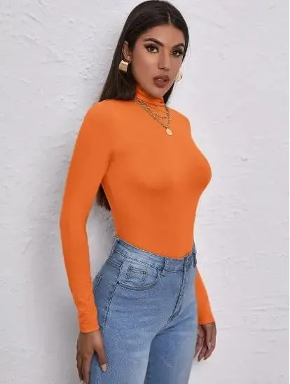 Women's Polo Roll Neck Long Sleeve Turtle Neck Jumper Top