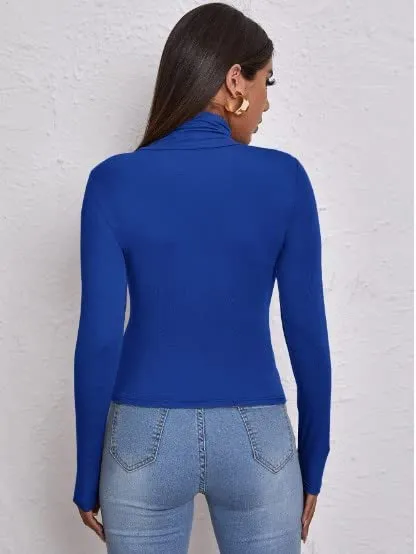Women's Polo Roll Neck Long Sleeve Turtle Neck Jumper Top