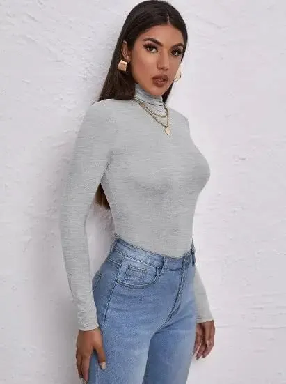 Women's Polo Roll Neck Long Sleeve Turtle Neck Jumper Top