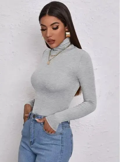 Women's Polo Roll Neck Long Sleeve Turtle Neck Jumper Top