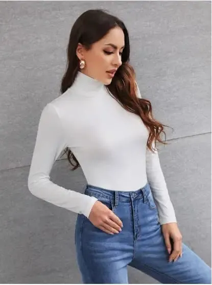 Women's Polo Roll Neck Long Sleeve Turtle Neck Jumper Top