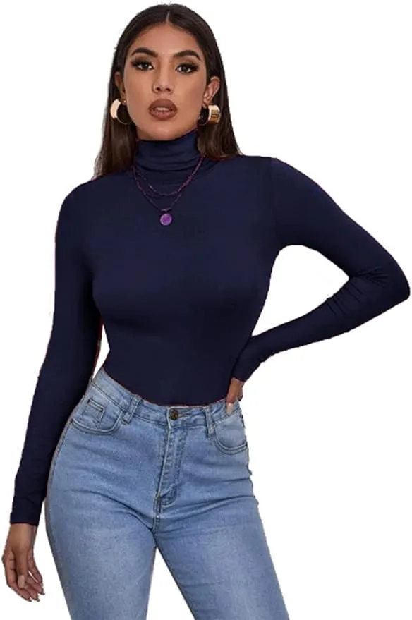 Women's Polo Roll Neck Long Sleeve Turtle Neck Jumper Top