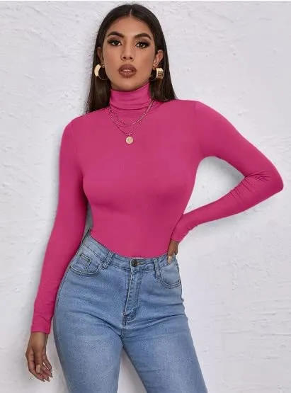 Women's Polo Roll Neck Long Sleeve Turtle Neck Jumper Top