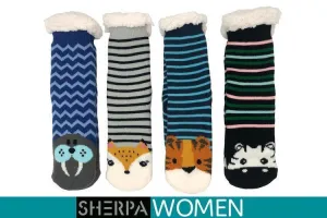Womens Sherpa Knitted Animal Face Socks