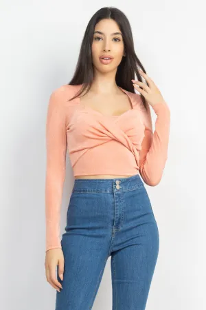 Women's Twisted Velvety Long Sleeve Crop Top