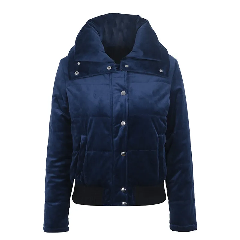 Women's Winter Velvet Cotton Padded Basic Jacket