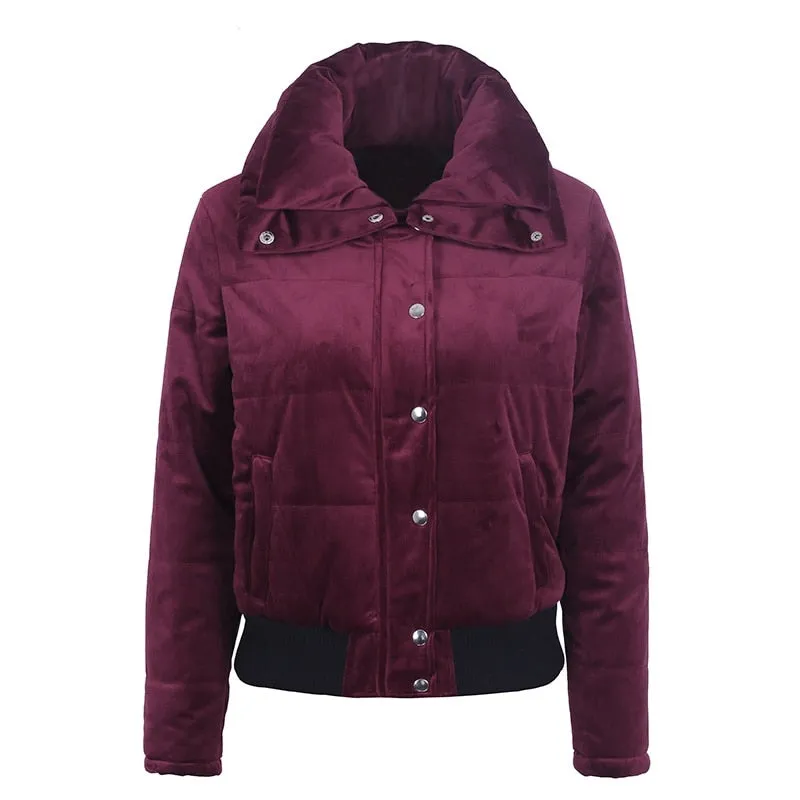 Women's Winter Velvet Cotton Padded Basic Jacket