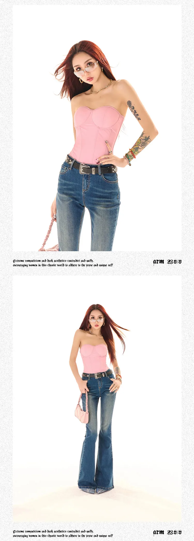 Zerocircle Solid Color Black Pink Sleeveless Bandeau Fishbone Corset Slim Top