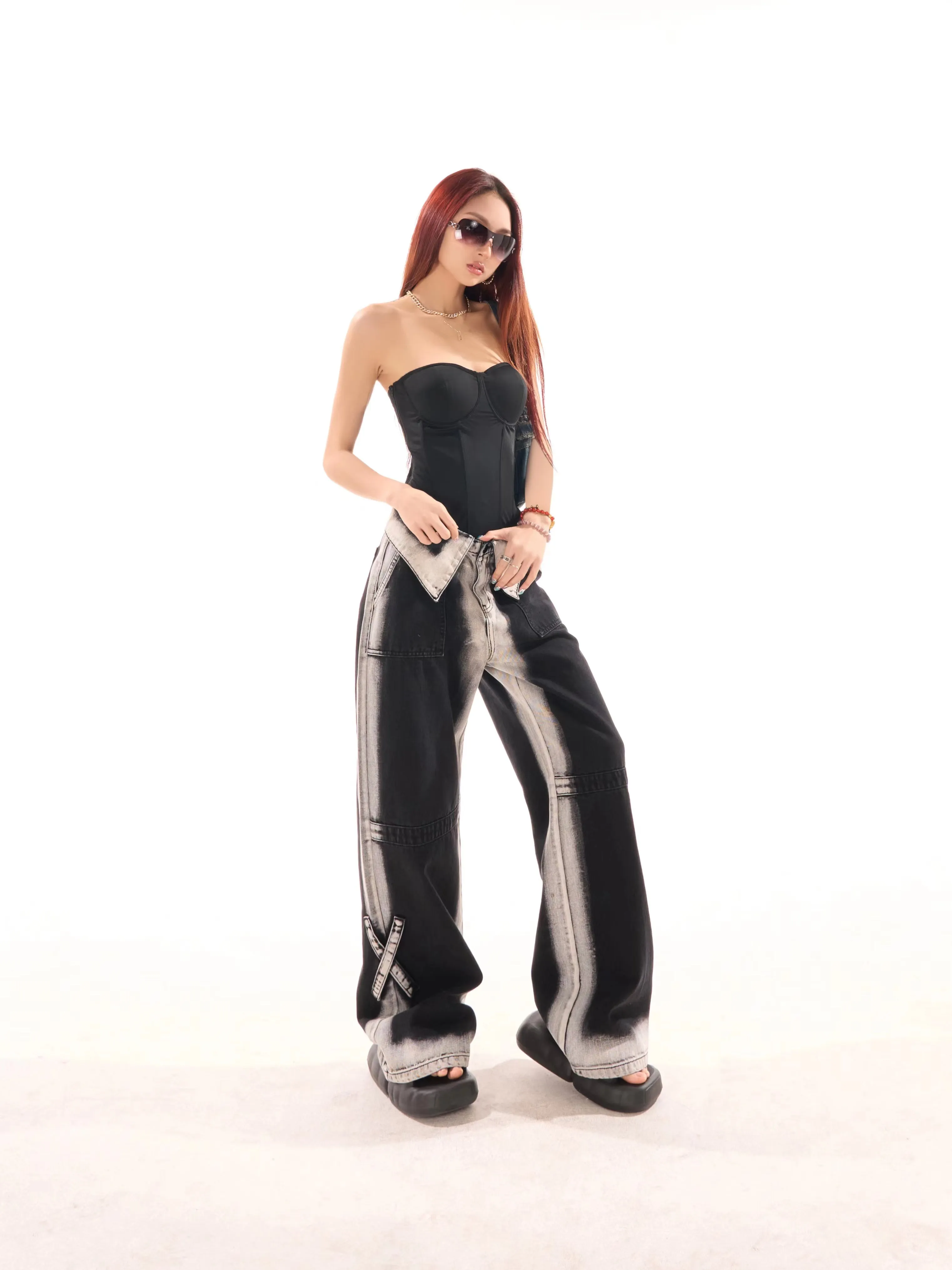 Zerocircle Solid Color Black Pink Sleeveless Bandeau Fishbone Corset Slim Top
